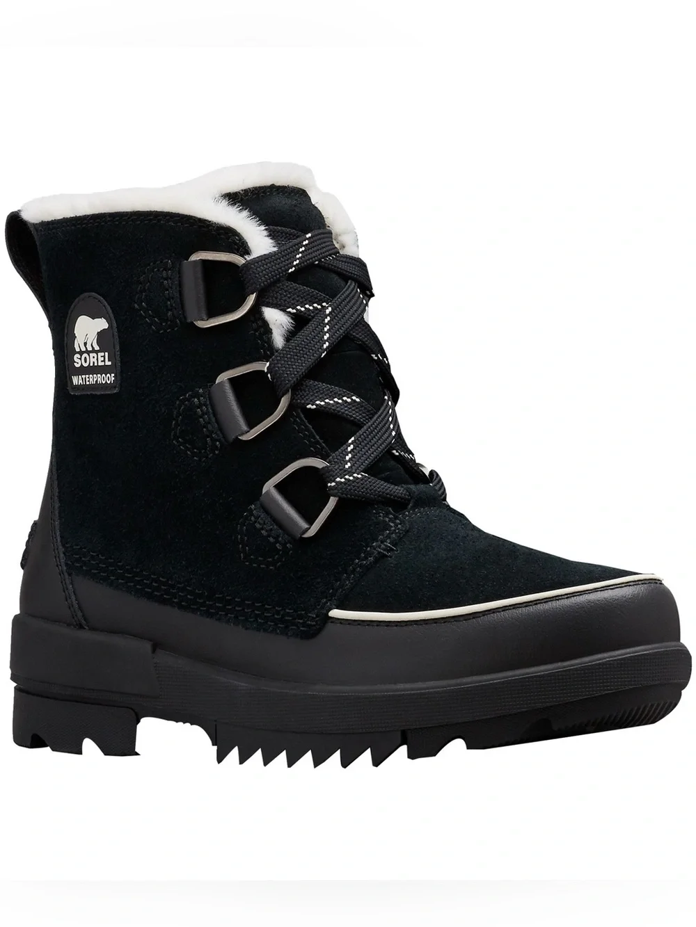 Sorel Women’s Tivoli IV Black Waterproof Winter Boot with White Faux Fur Trim 7